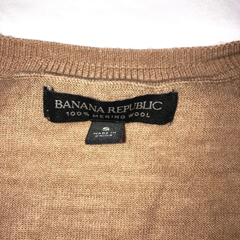 Banana Republic Brown 100% Merino Wool V-Neck Sweater Small Mens Classic Knit
